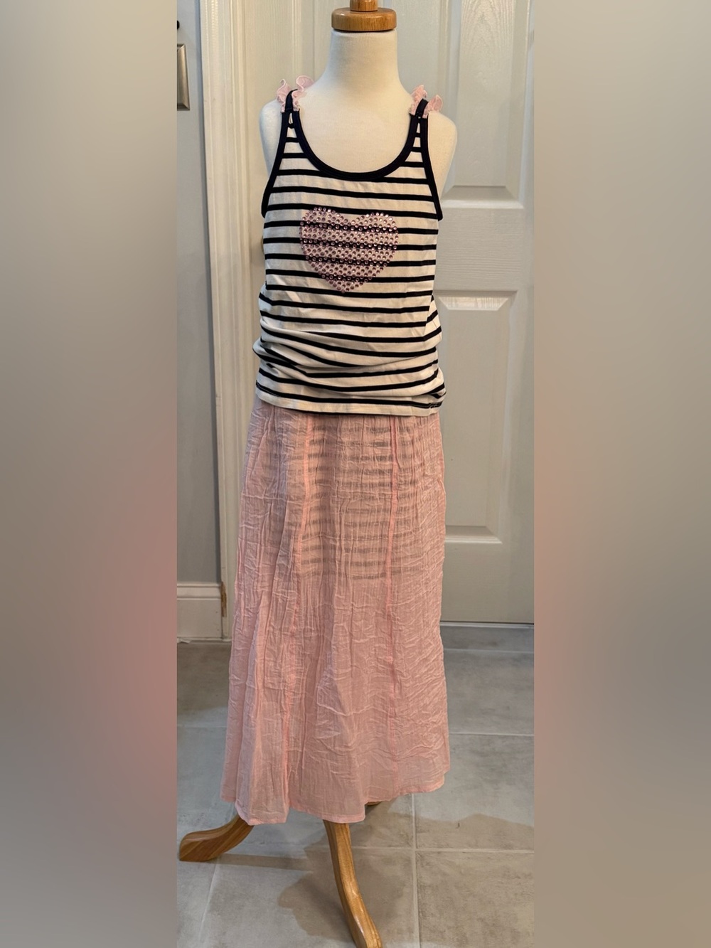 NWOT Blu by Blu Sz 12 Navy White Tank & Maxi Sheer Pink Overlay - Picture 7 of 8